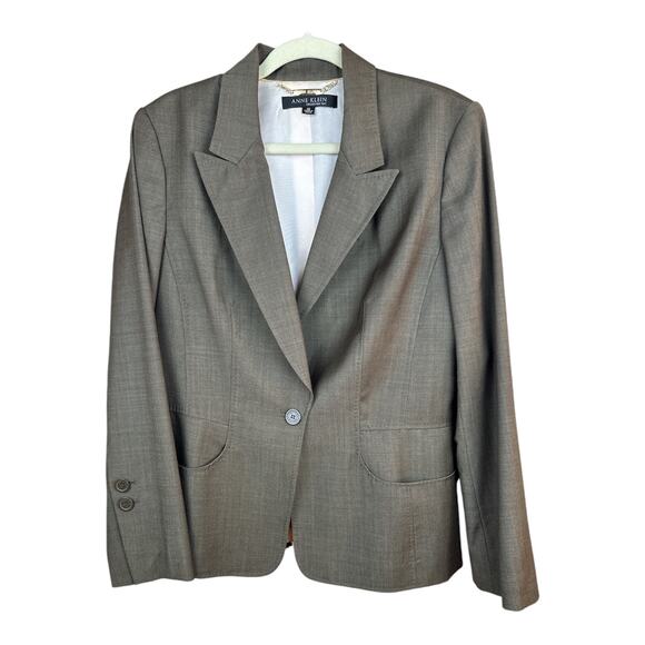 Anne Klein Women's Blazer 14 Brown Wool Single Button Business Career Remote - Picture 1 of 9